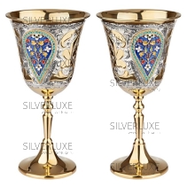 Фужеры "Царские" с позолотой и горячей эмалью на 300 мл