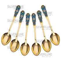 Набор серебряных ложек с позолотой и эмалью
