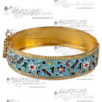 Серебряный браслет с эмалью и позолотой "Незабудка"