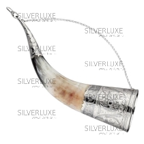 Рог быка серебряный, с питьевой чашей на 280 мл 