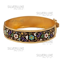 Серебряный браслет с эмалью и позолотой "Незабудка"