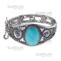 Серебряный браслет оксидированный с бирюзой