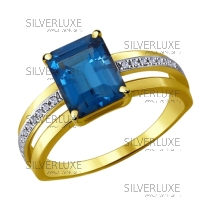 Кольцо из желтого золота с бриллиантами и синим топазом