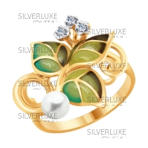 Кольцо из золота с эмалью и бриллиантами и жемчугом