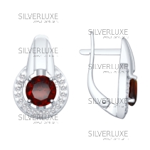 Серьги из серебра с гранатами и фианитами