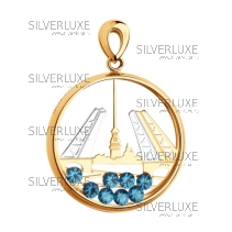 Подвеска из золота с синими Swarovski Zirconia и минеральным стеклом