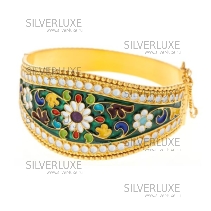 Серебряный браслет с горячей зеленой эмалью