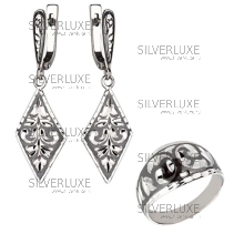 Комплект из серебра кольцо + серьги