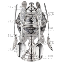 Икорница с ложками, серебро с чернением!