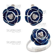 Комплект из серебра "Роза" с синей эмалью