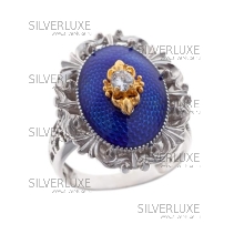 Кольцо позолоченное с синей эмалью