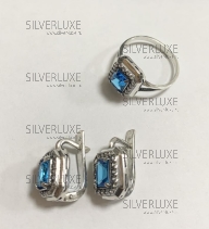 Комплект из серебра квадратный с голубым камнем
