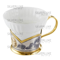 Чашка чайная из серебра "Астра" с фарфором 