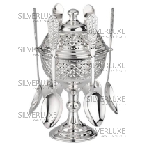 Икорница серебряная с ложками, с алмазной огранкой!