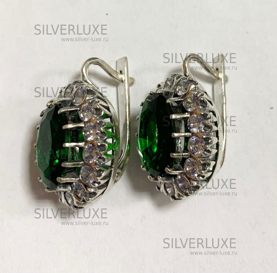 Серьги серебряные с зеленым камнем артикул: 6816/7 - купить винтернет-магазине Silver Luxe по доступной цене