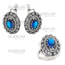 Комплект серебряный с синим камнем