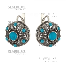 Серьги серебряные с голубой бирюзой (Новинка)