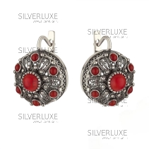Серьги серебряные с кораллом