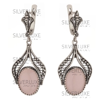 Серебряные серьги с розовым кварцем