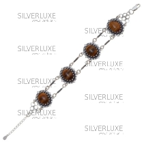 Серебряный браслет, камень тигровый глаз