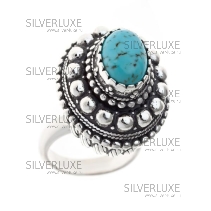 Кольцо кубачинское высокое с бирюзой 