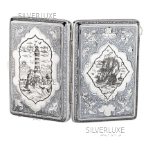 Портсигар с чернением "Корабль & Маяк" 