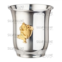 Стакан с позолотой "Мишка с сердцем" 999 пробы на 150 мл (Новинка)