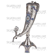 Серебряный графин для вина в виде рога с горячей эмалью на 1000 мл