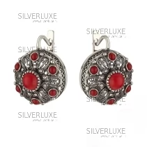 Серьги серебряные с кораллом